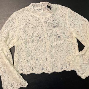 NWT!!  BCBGMaxAzria Ivory Sheer Lace Crop Top with Flare Sleeves  - Size XL